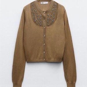 Zara Tan Embellished Cardigan